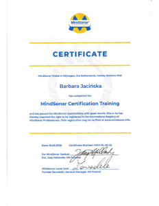 Certyfikat MindSonar Certification Training