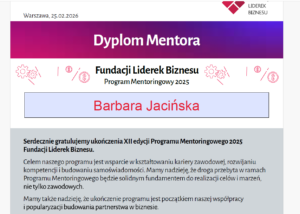 Dyplom Mentora - Fundacja Liderek Biznesu, Program Mentoringowy 2025